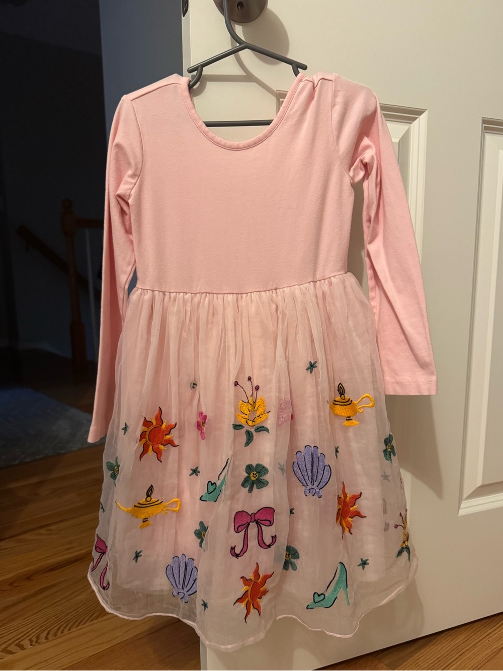 Disney Pink Long-Sleeve Embroidered Tulle Dress